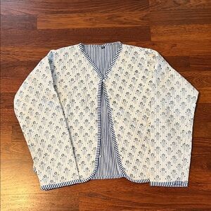 Blue and White Quilted Patterned Cardigan